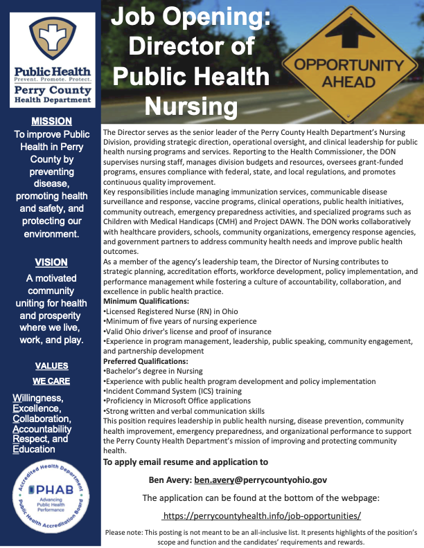 Job posting flyer for the Director of Public Health Nursing position. The full text appears above.